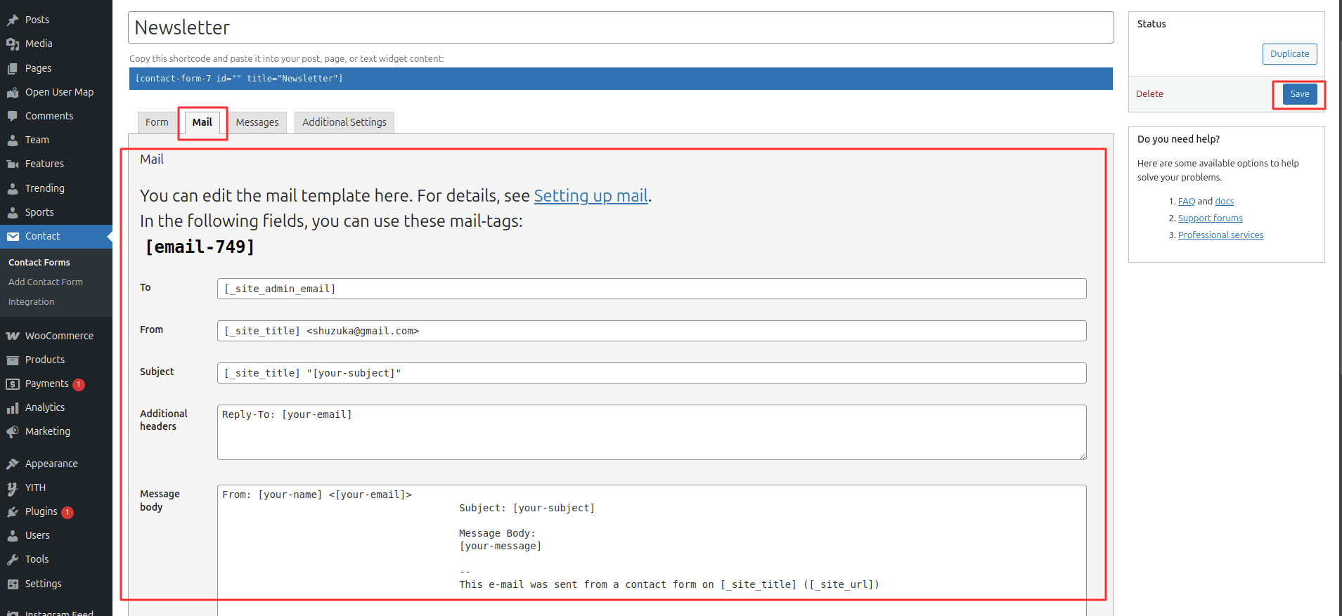 Newsletter Form Settings