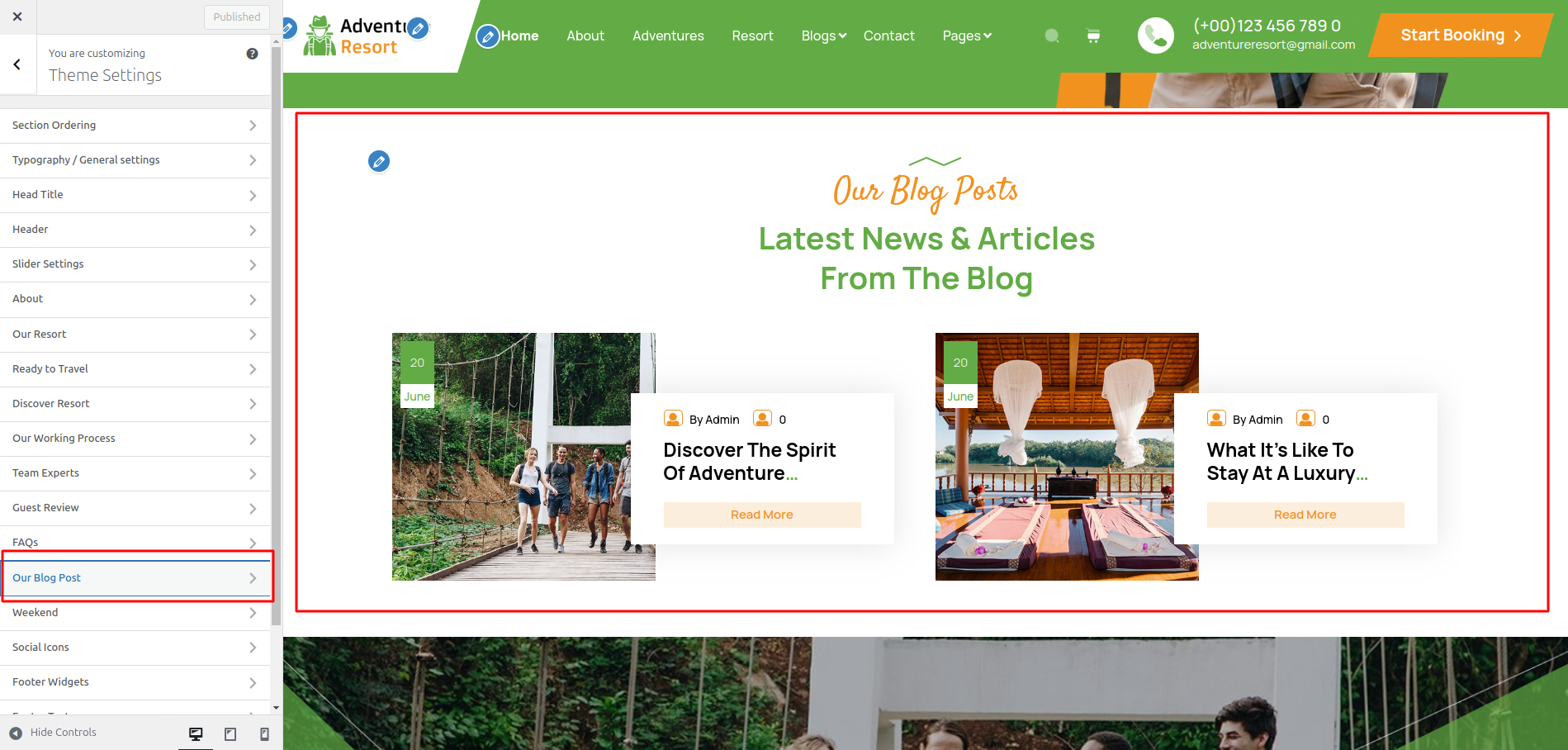 Blog Customizer Settings