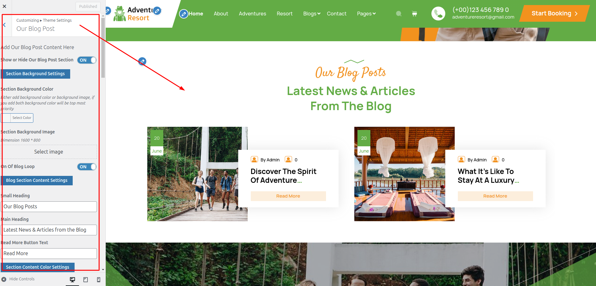 Blog Customizer Settings
