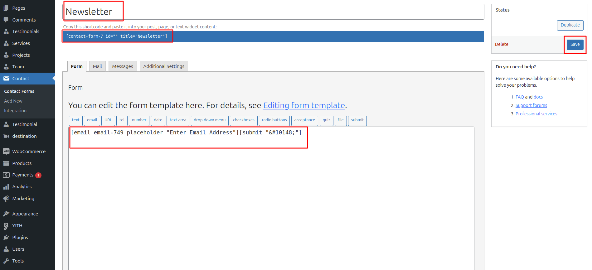Newsletter Form Settings
