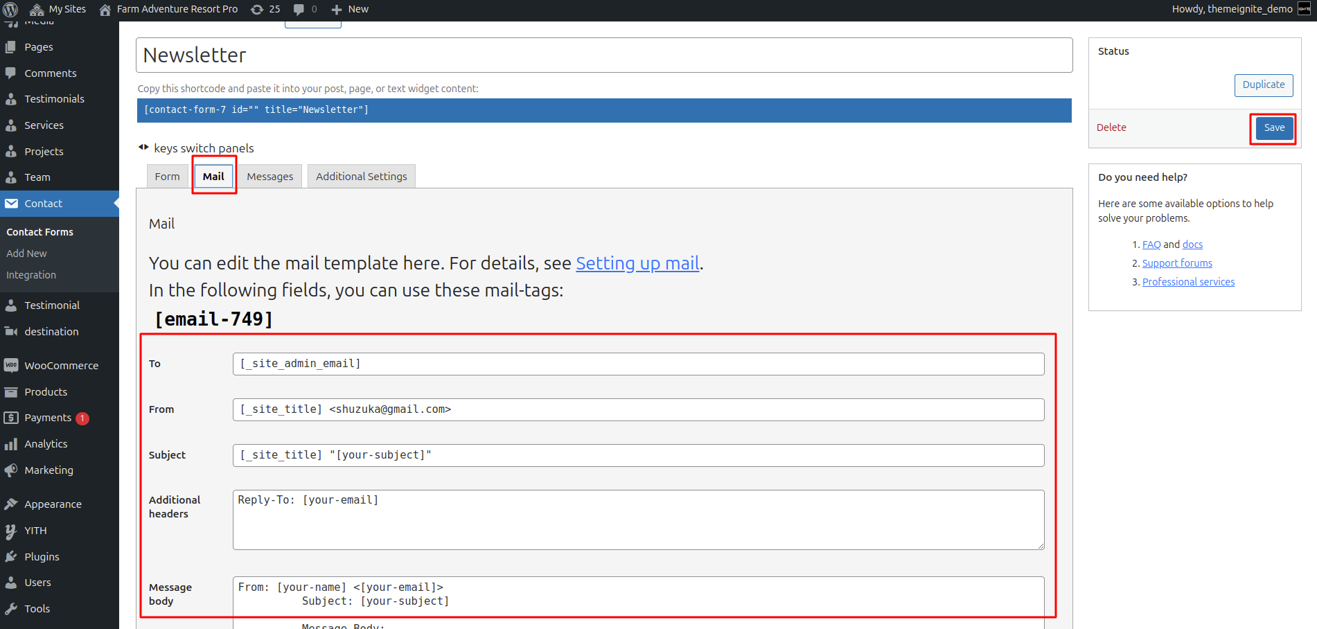 Newsletter Form Settings