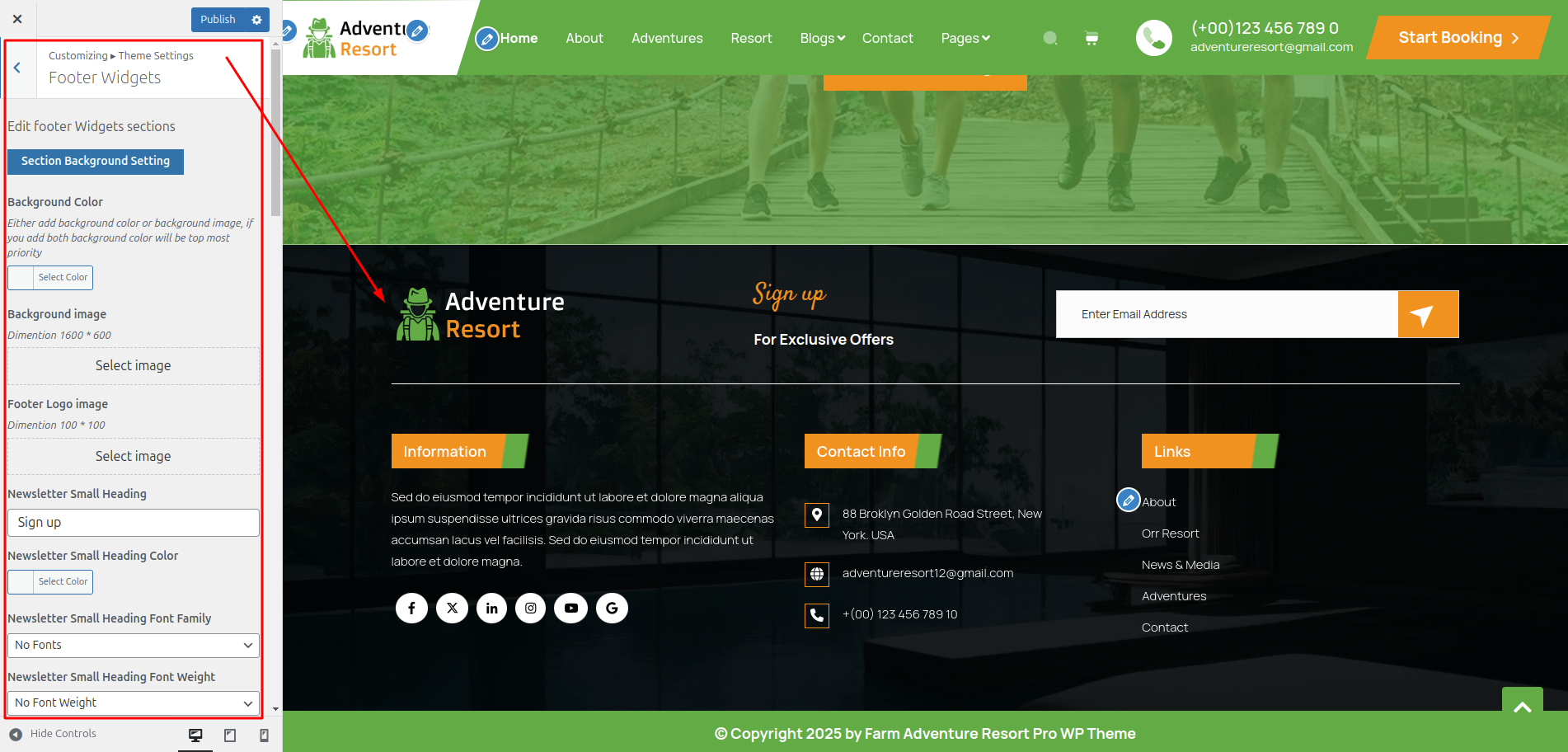 Footer Dashboard Setup