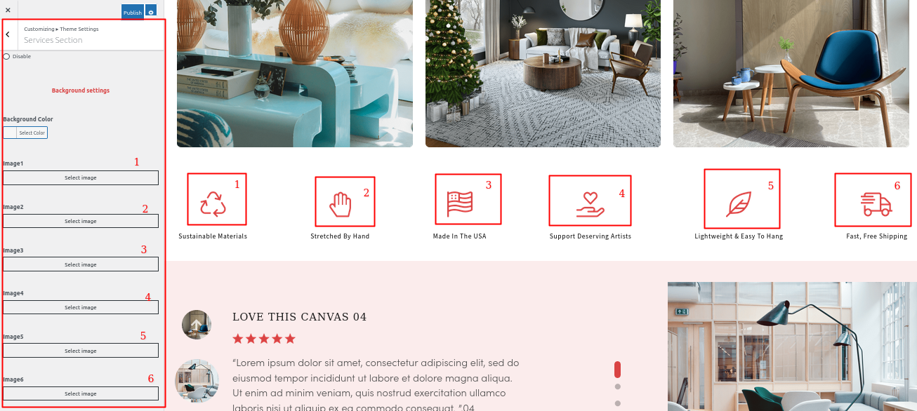 Services Section Customizer Settings