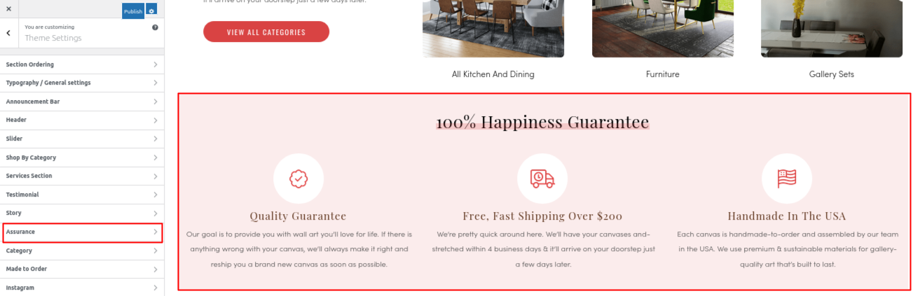 100% Happiness Guarantee Section Section