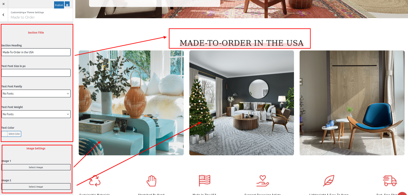 Made-To-Order Section Customizer Settings