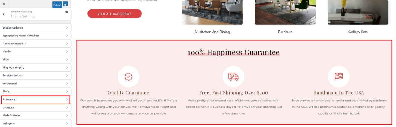 100% Happiness Guarantee Section