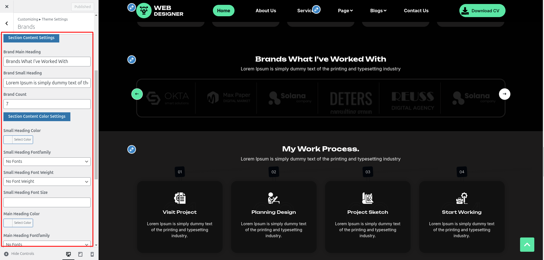 Brands Customizer Settings