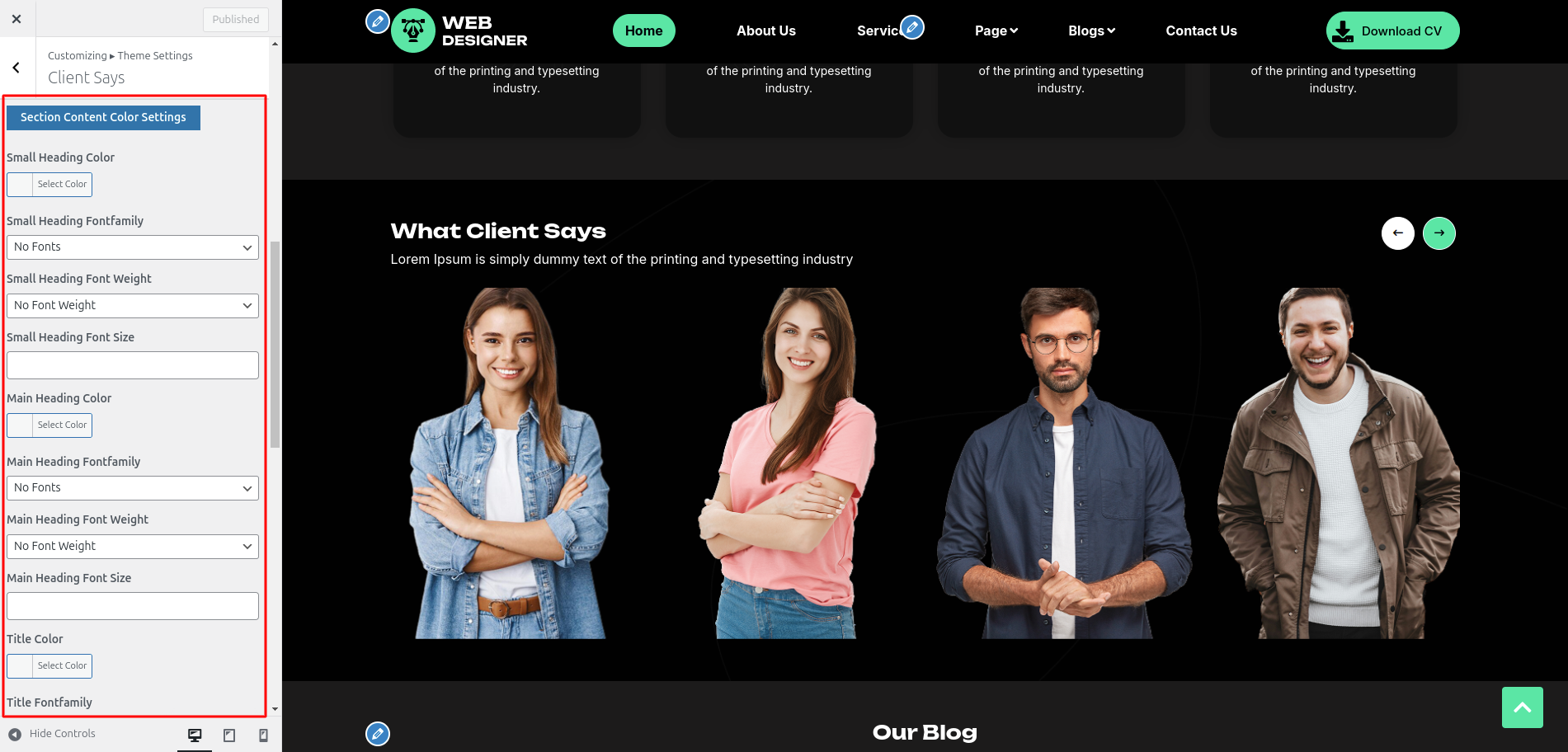 Client Says Customizer Settings