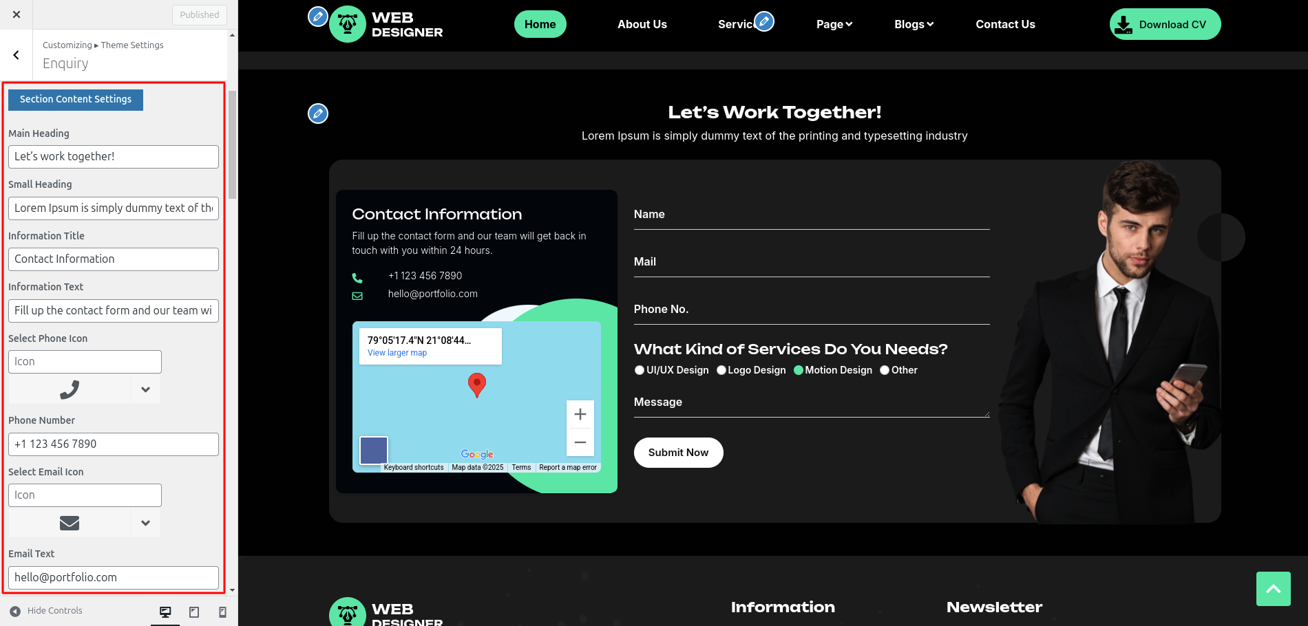 Enquiry Customizer Settings