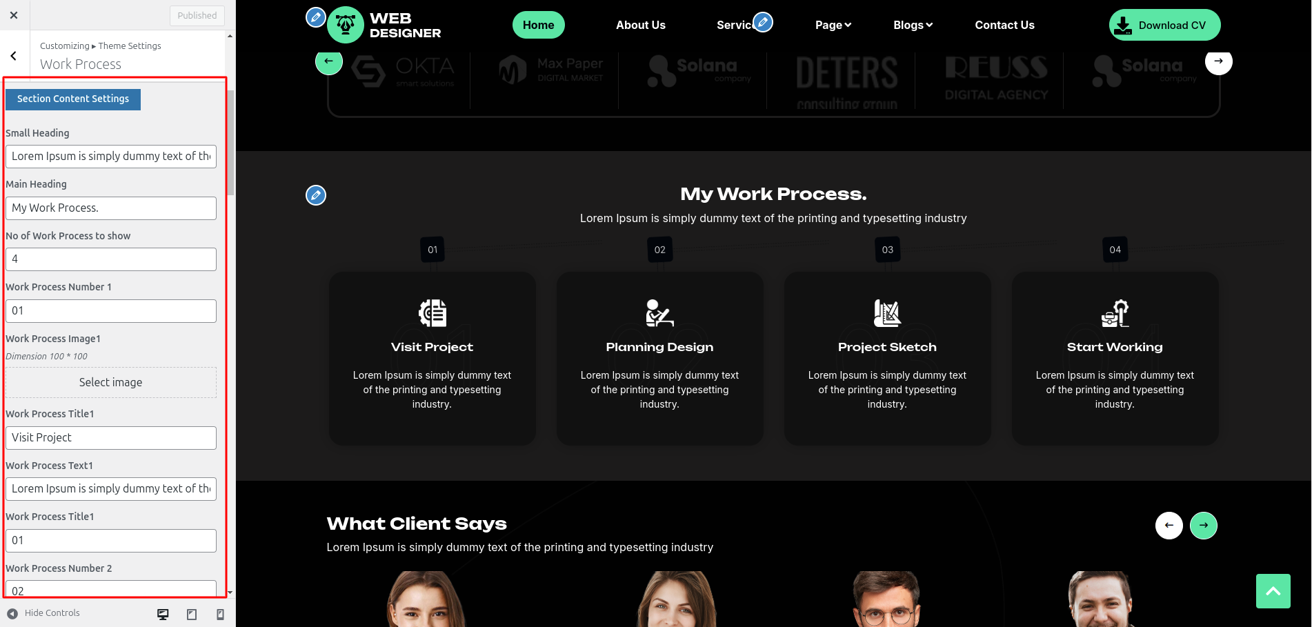 Work Process Customizer Settings