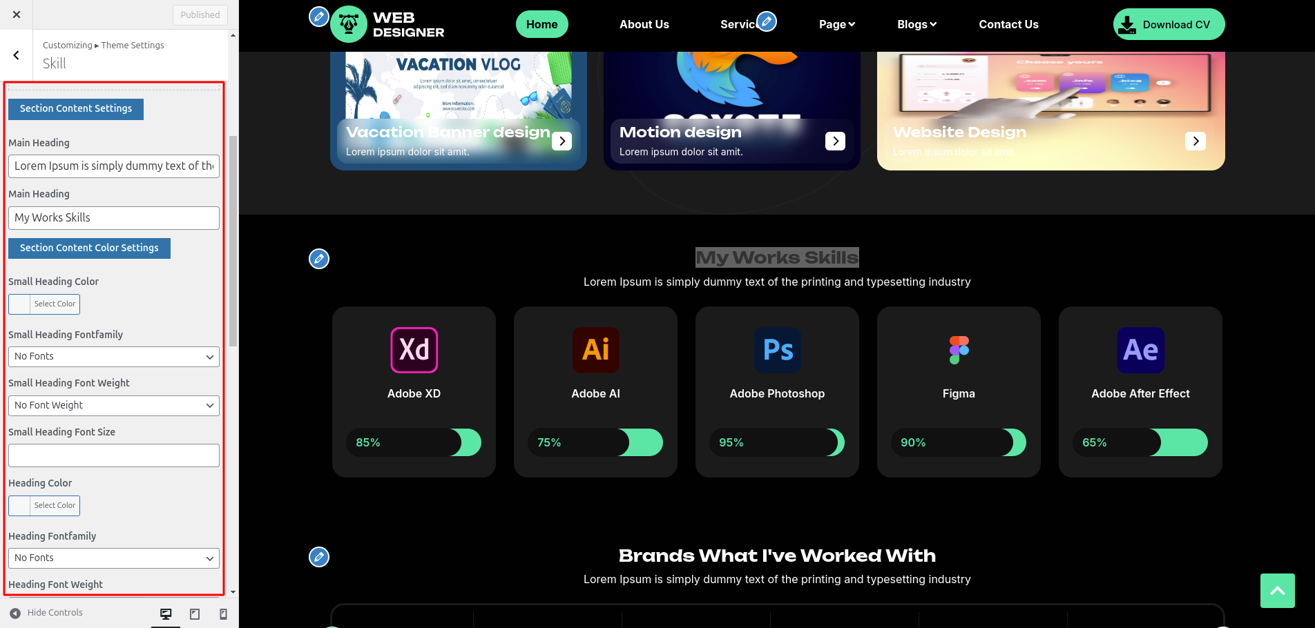 Skill Customizer Settings