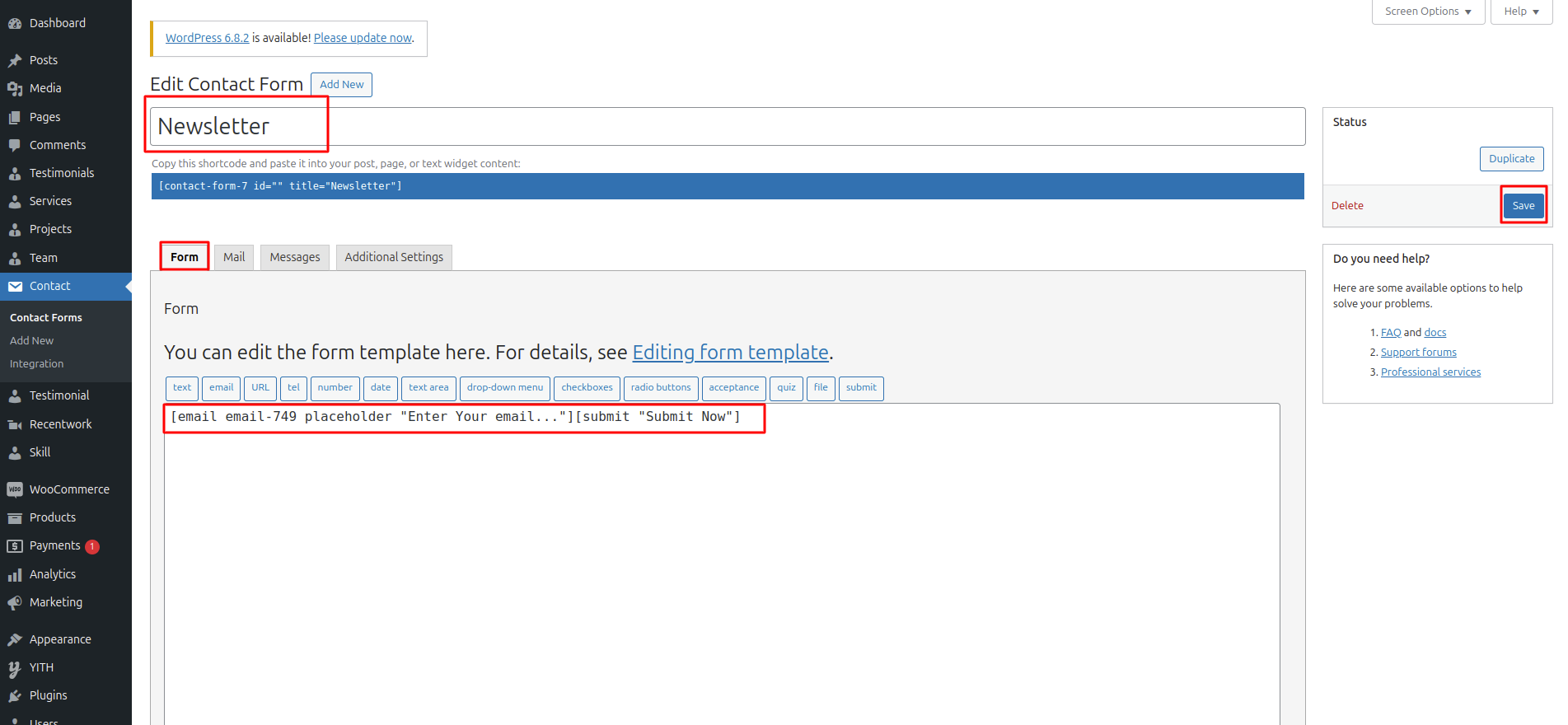 Newsletter Form Settings
