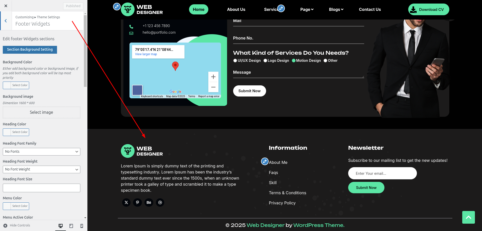 Footer Dashboard Setup