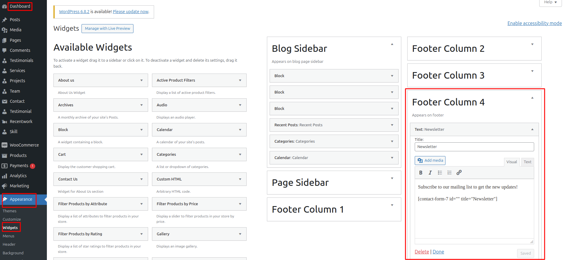 Newsletter Customizer Settings