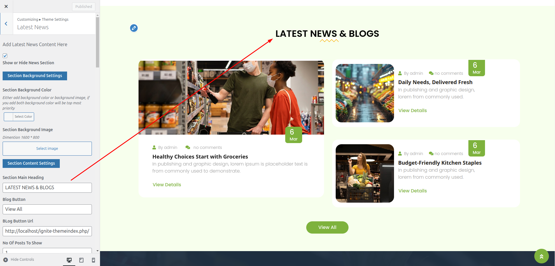 Blog Customizer Settings