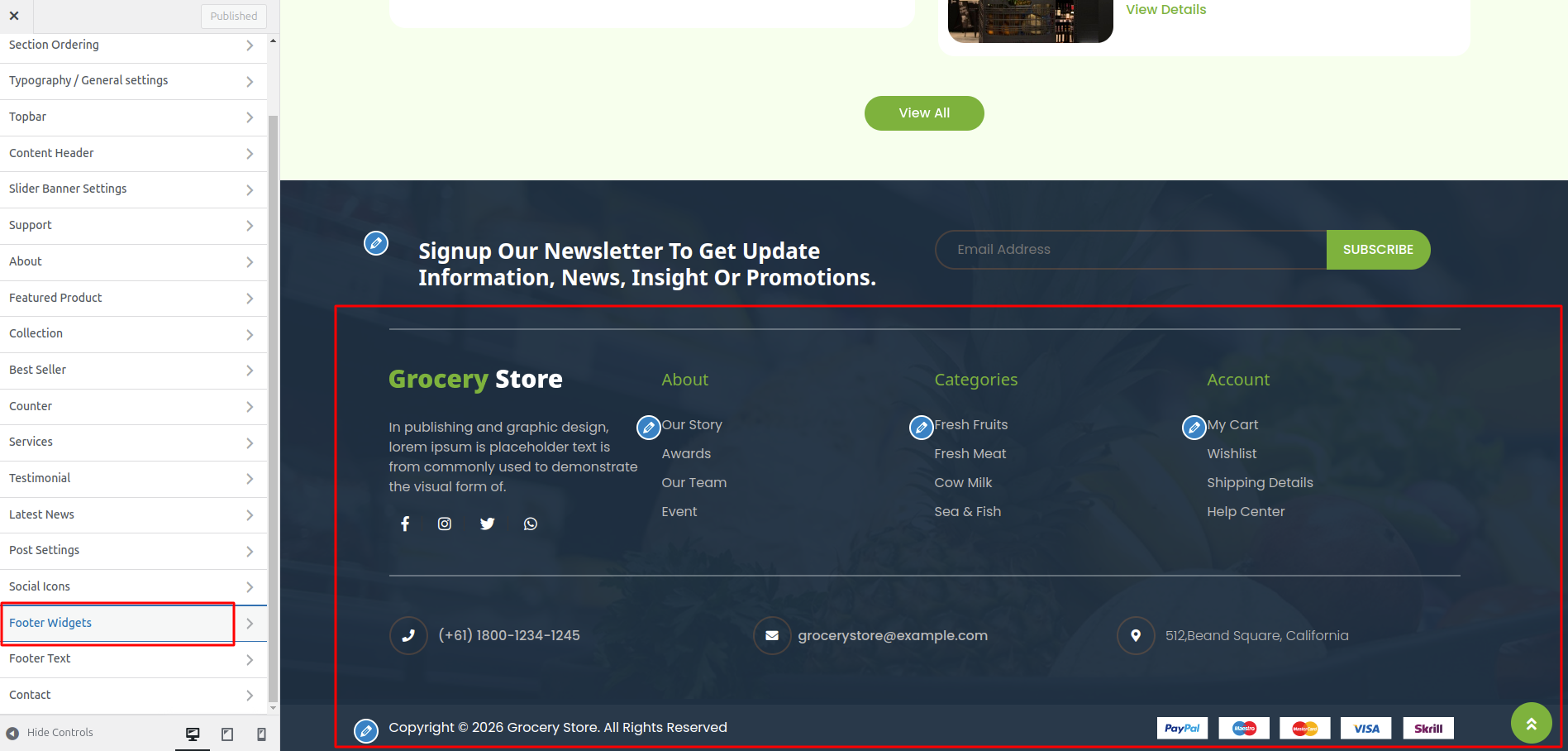 Footer Dashboard Setup