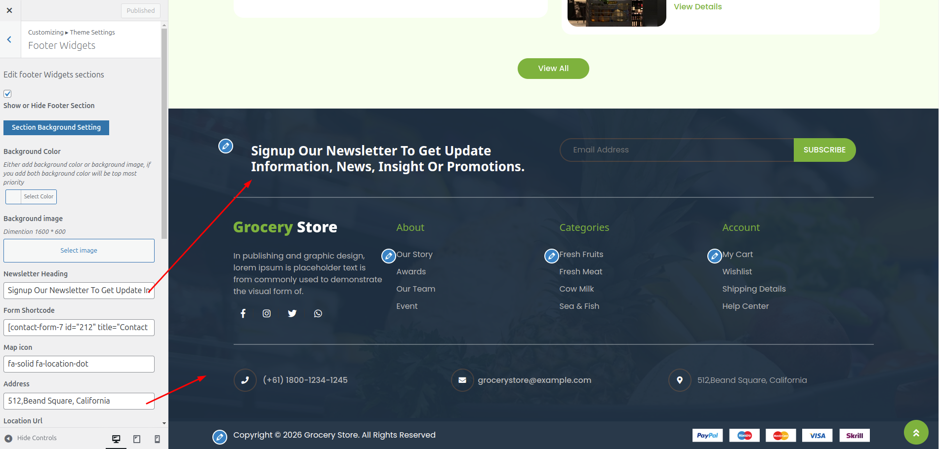 Footer Dashboard Setup