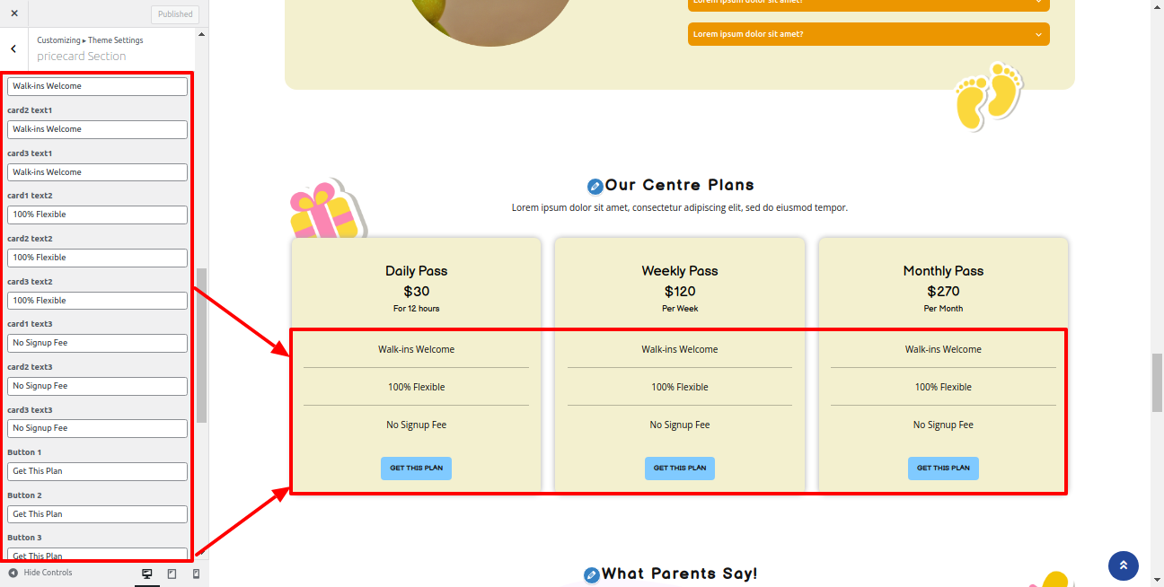 Pricecard Customizer Settings