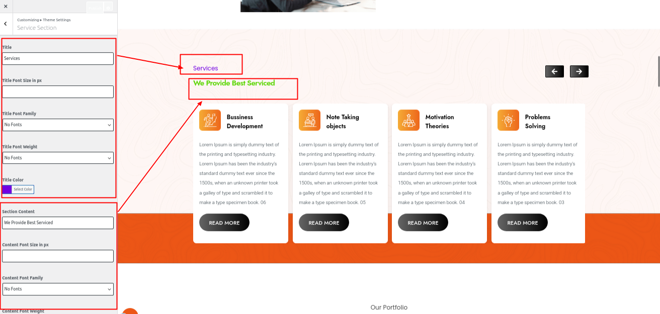 service Section Customizer Settings