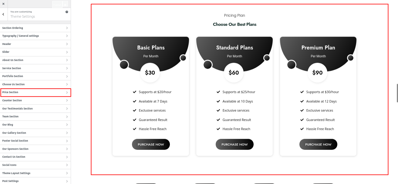 Pricing Plan Section Section