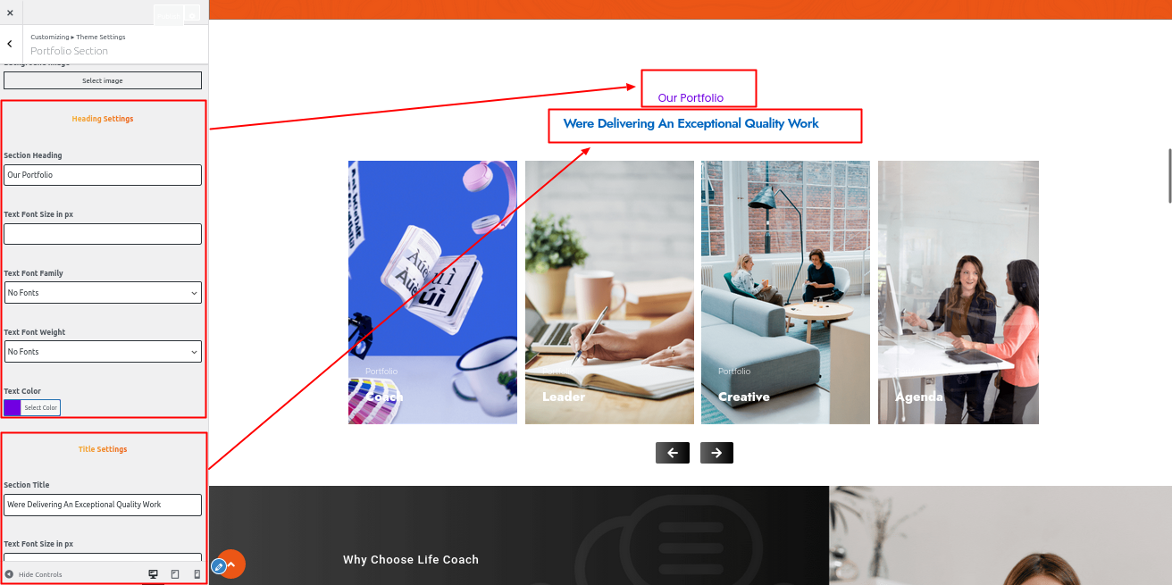 Portfolio Section Customizer Settings