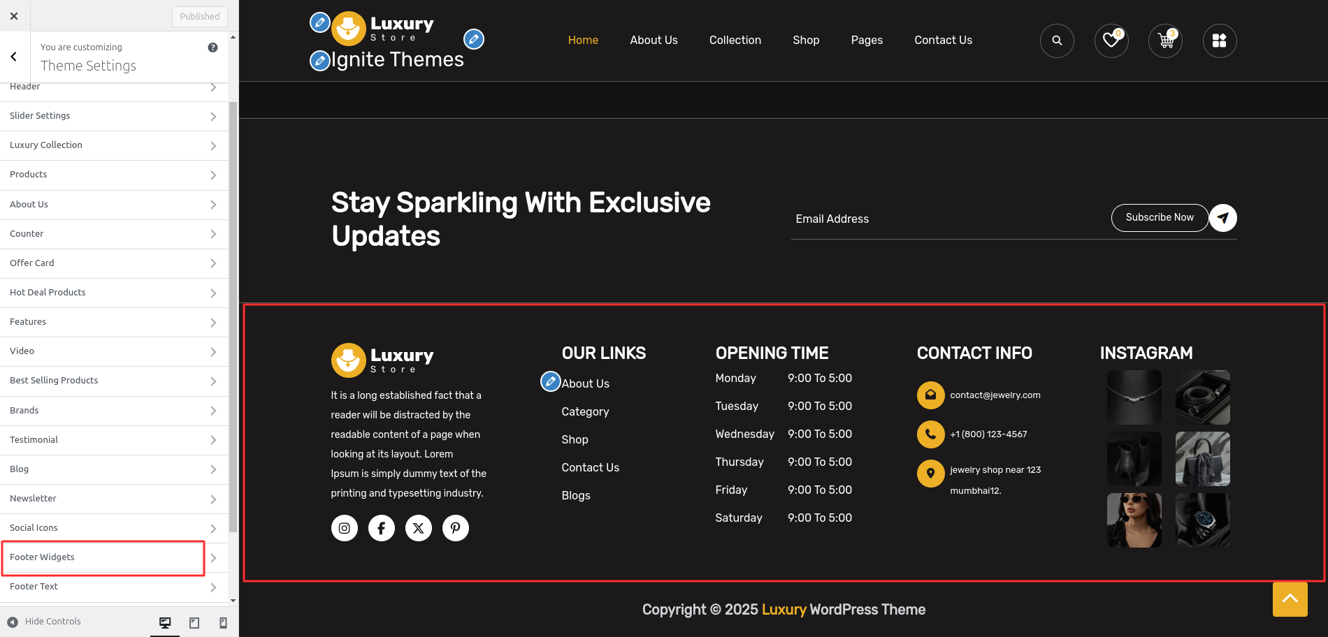 Footer Dashboard Setup