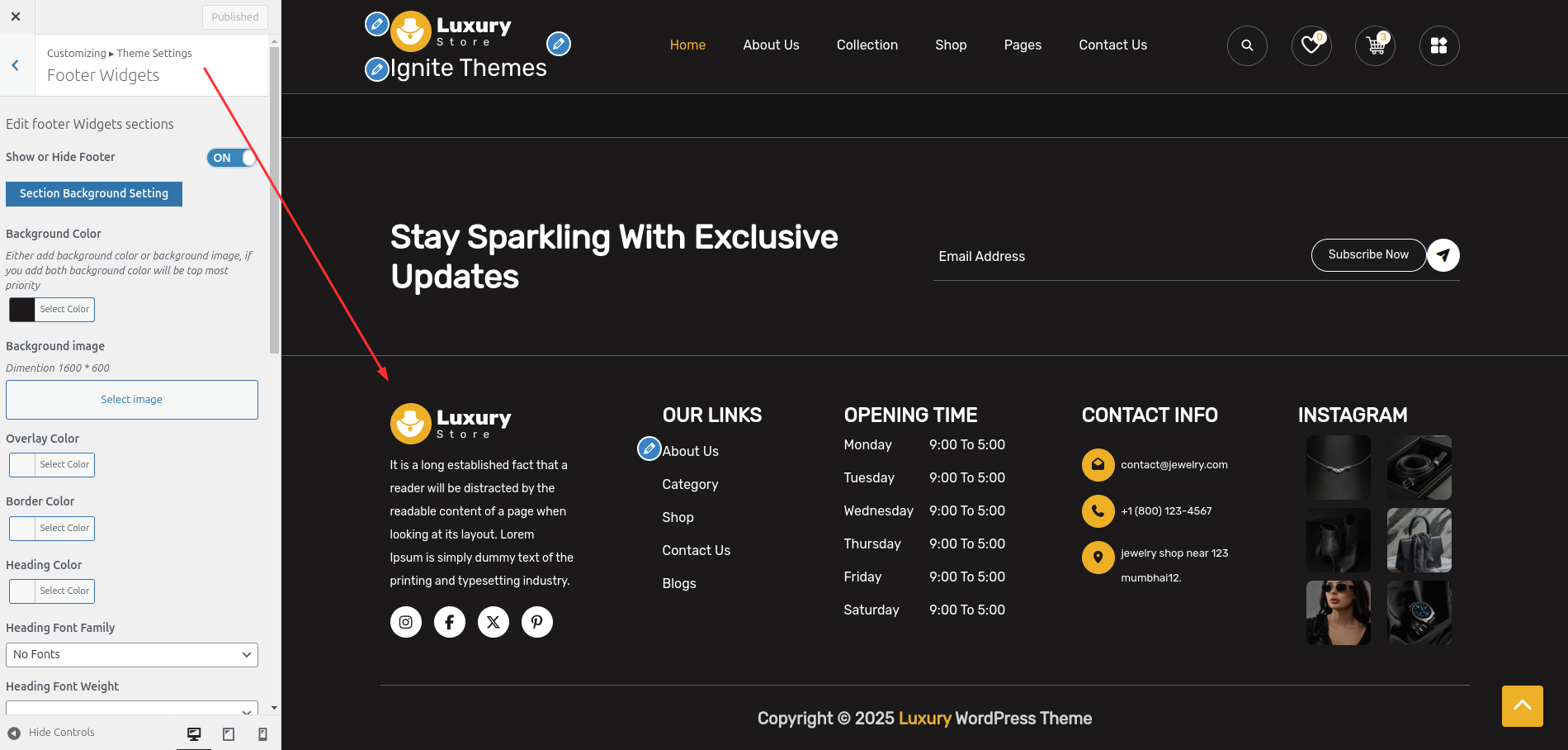 Footer Dashboard Setup
