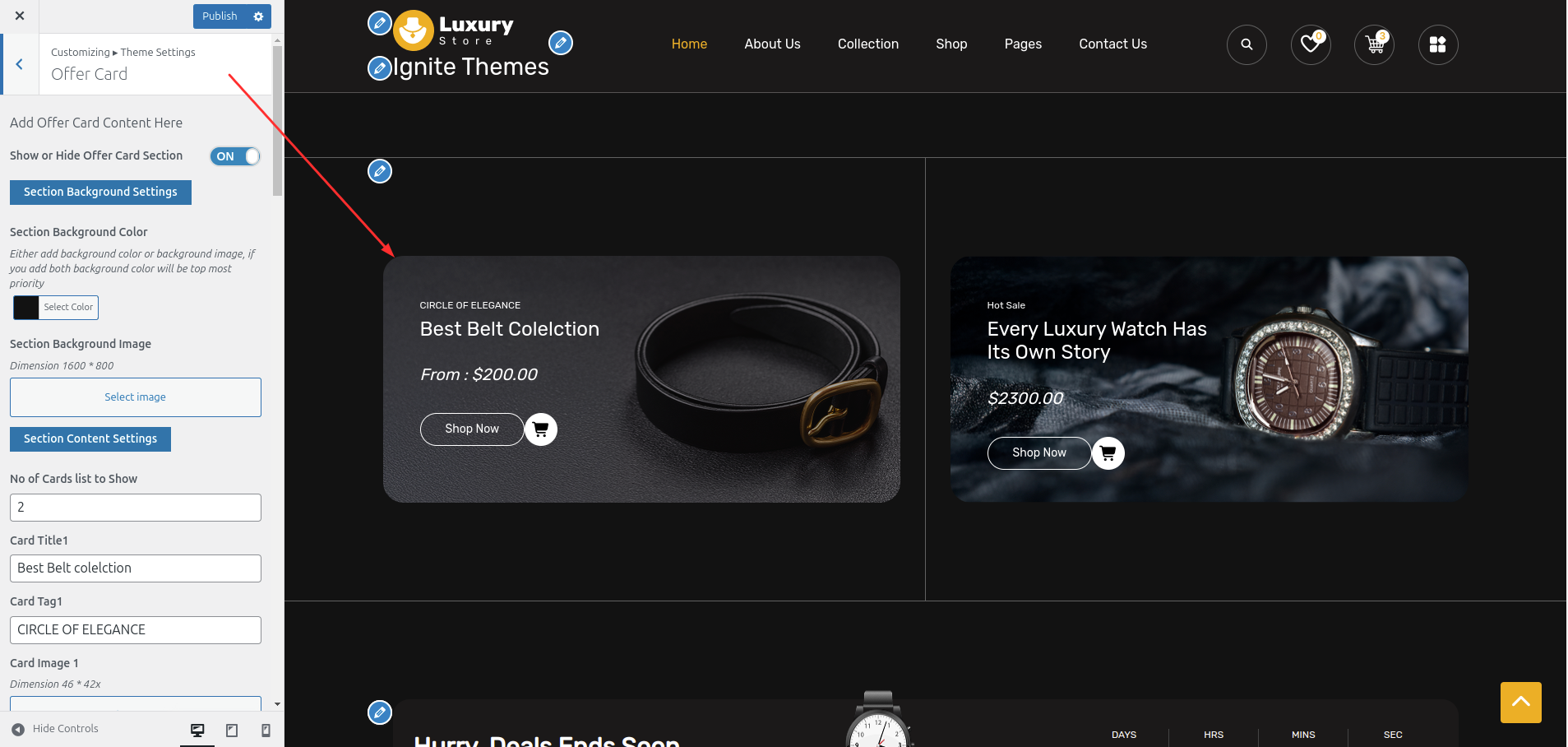 Offer Card Customizer Settings
