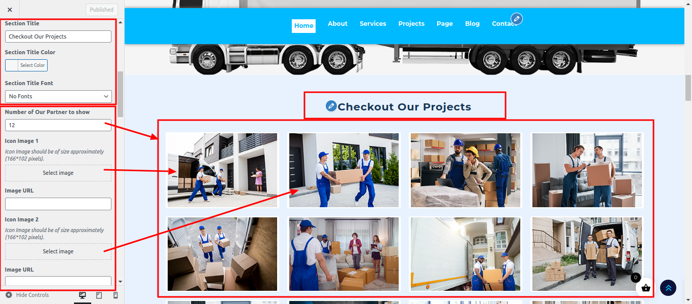 Our Projects Section Customizer Settings