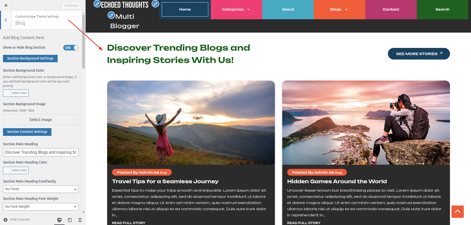Blog Customizer Settings
