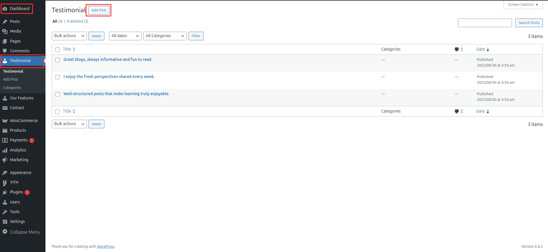 Testimonial Settings