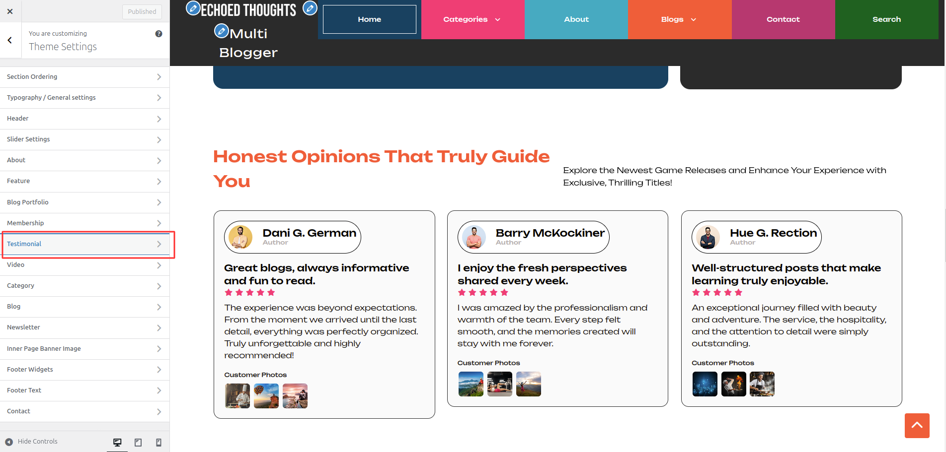Testimonial Settings