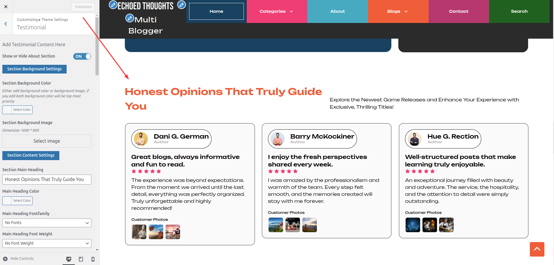 Testimonial Settings