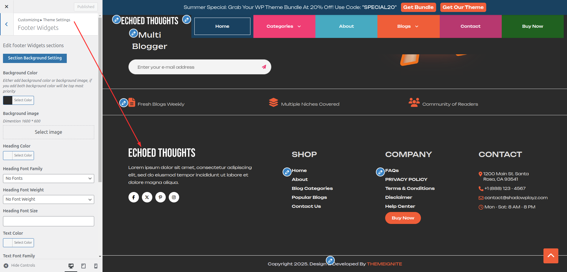 Footer Dashboard Setup