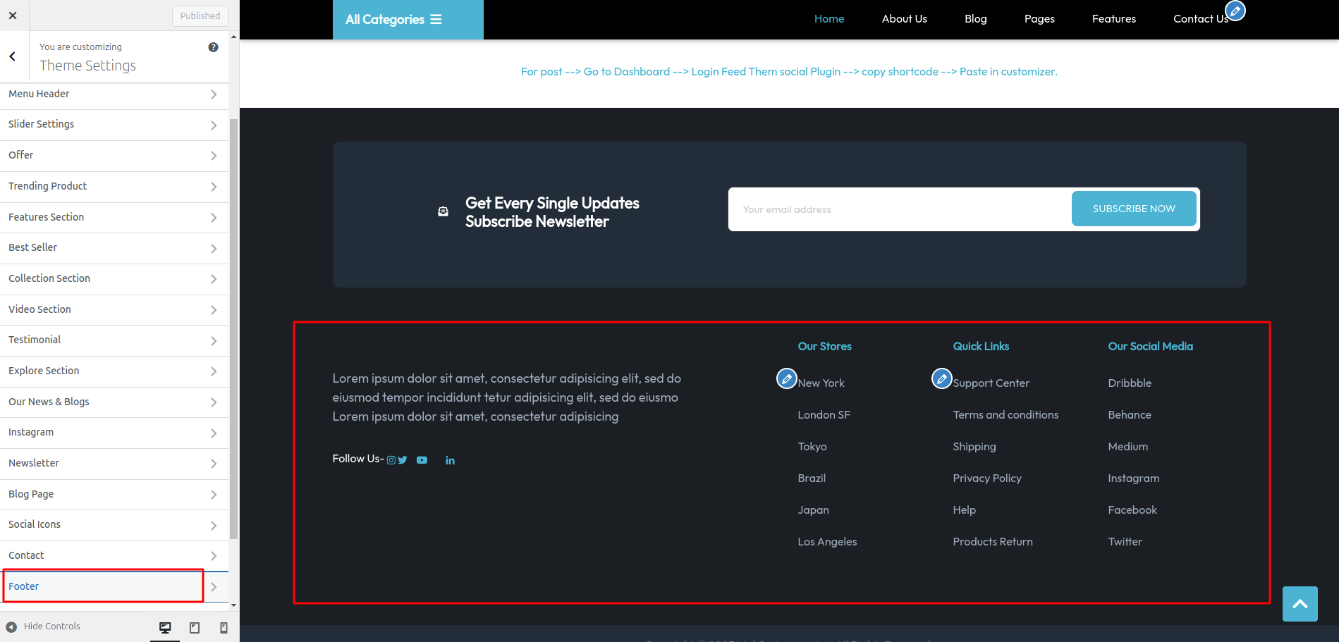 Footer Dashboard Setup