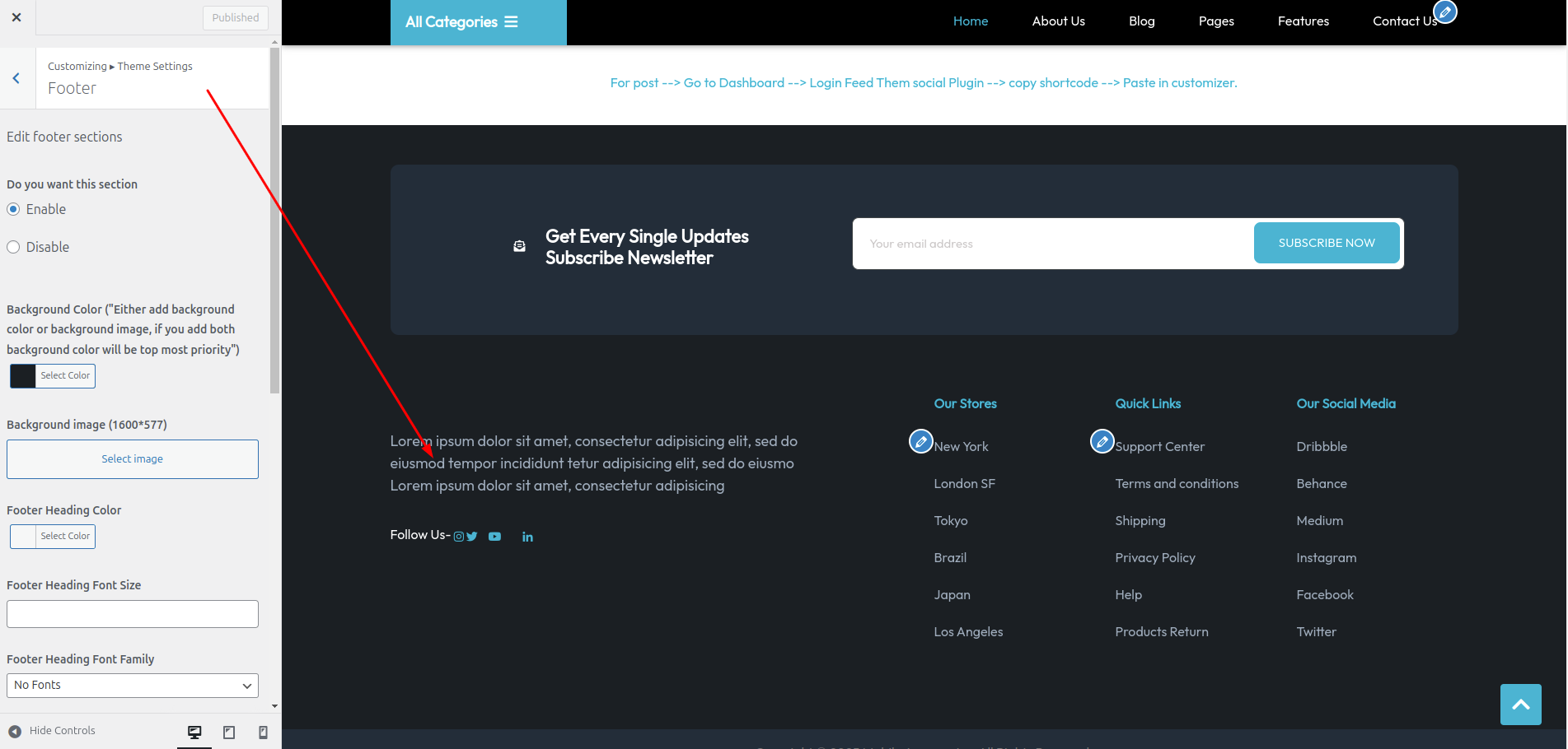 Footer Dashboard Setup