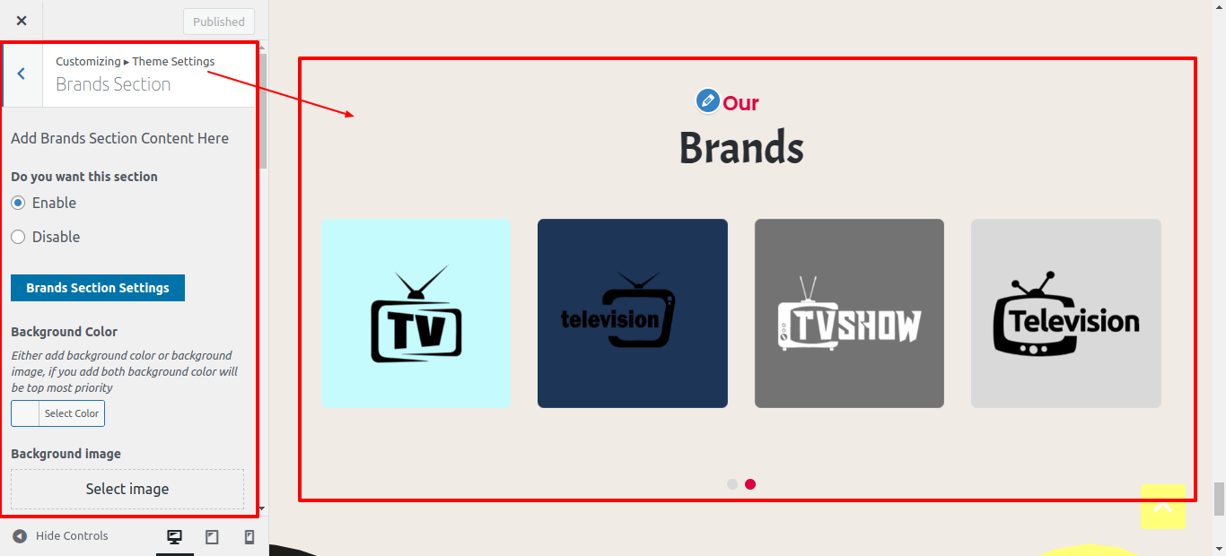 Brands Customizer Settings