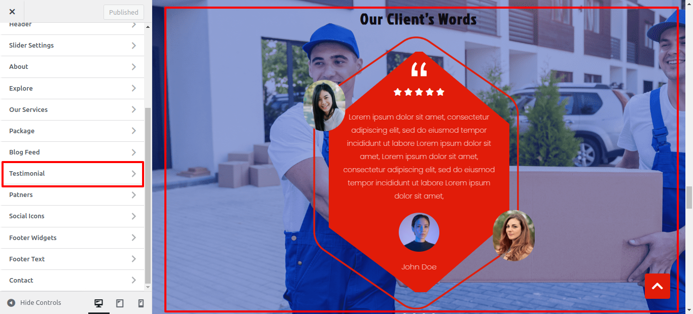 Testimonial Customizer Settings