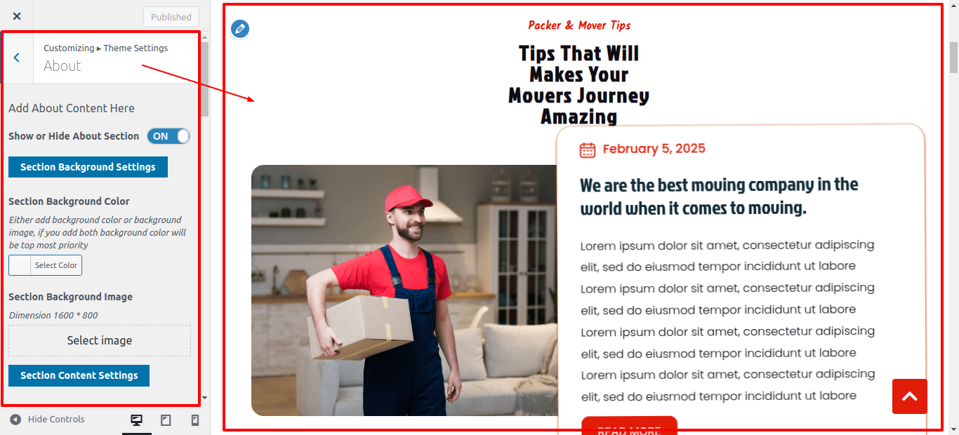 Services Customizer Settings