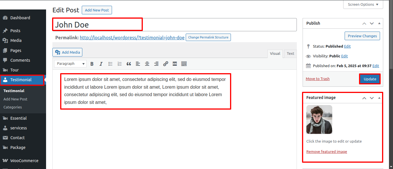 Testimonial Customizer Settings