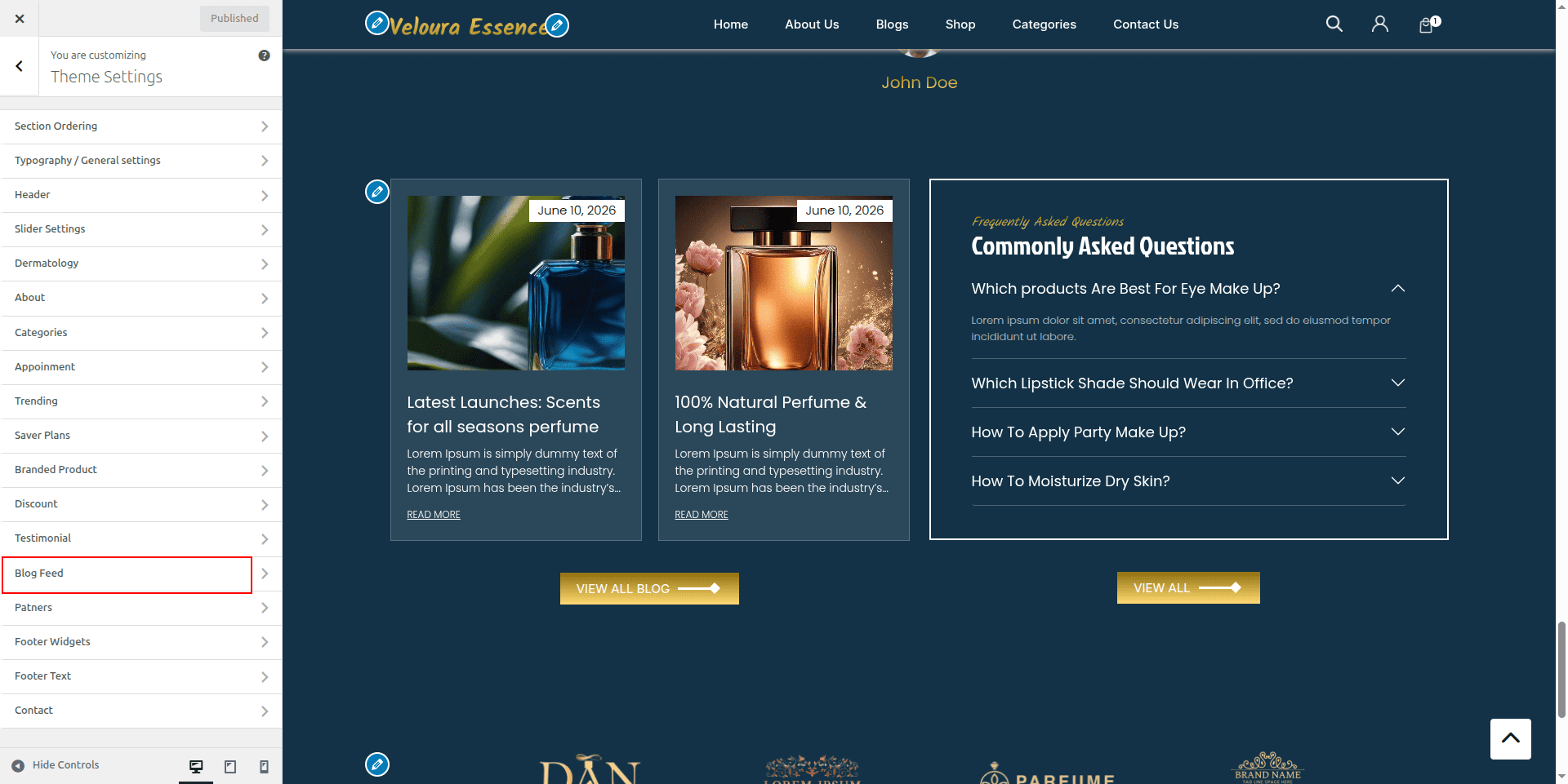 Blog Customizer Settings