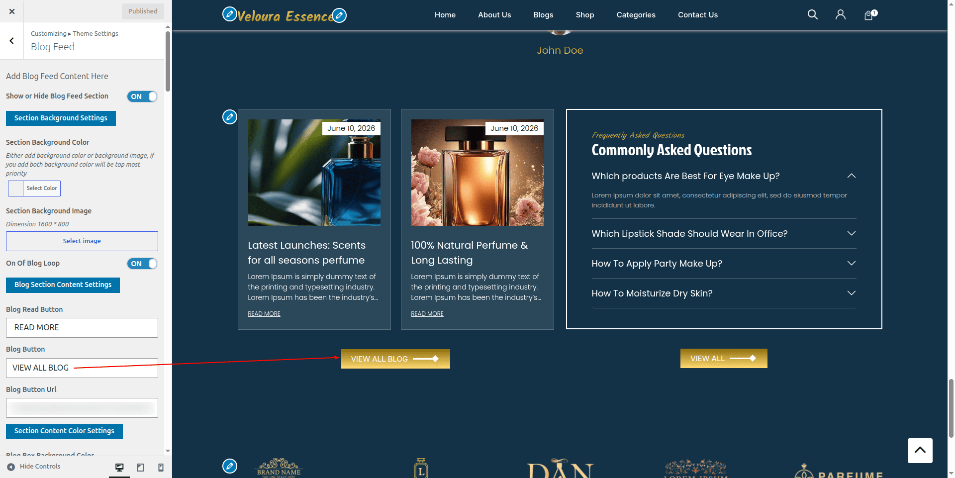 Blog Customizer Settings
