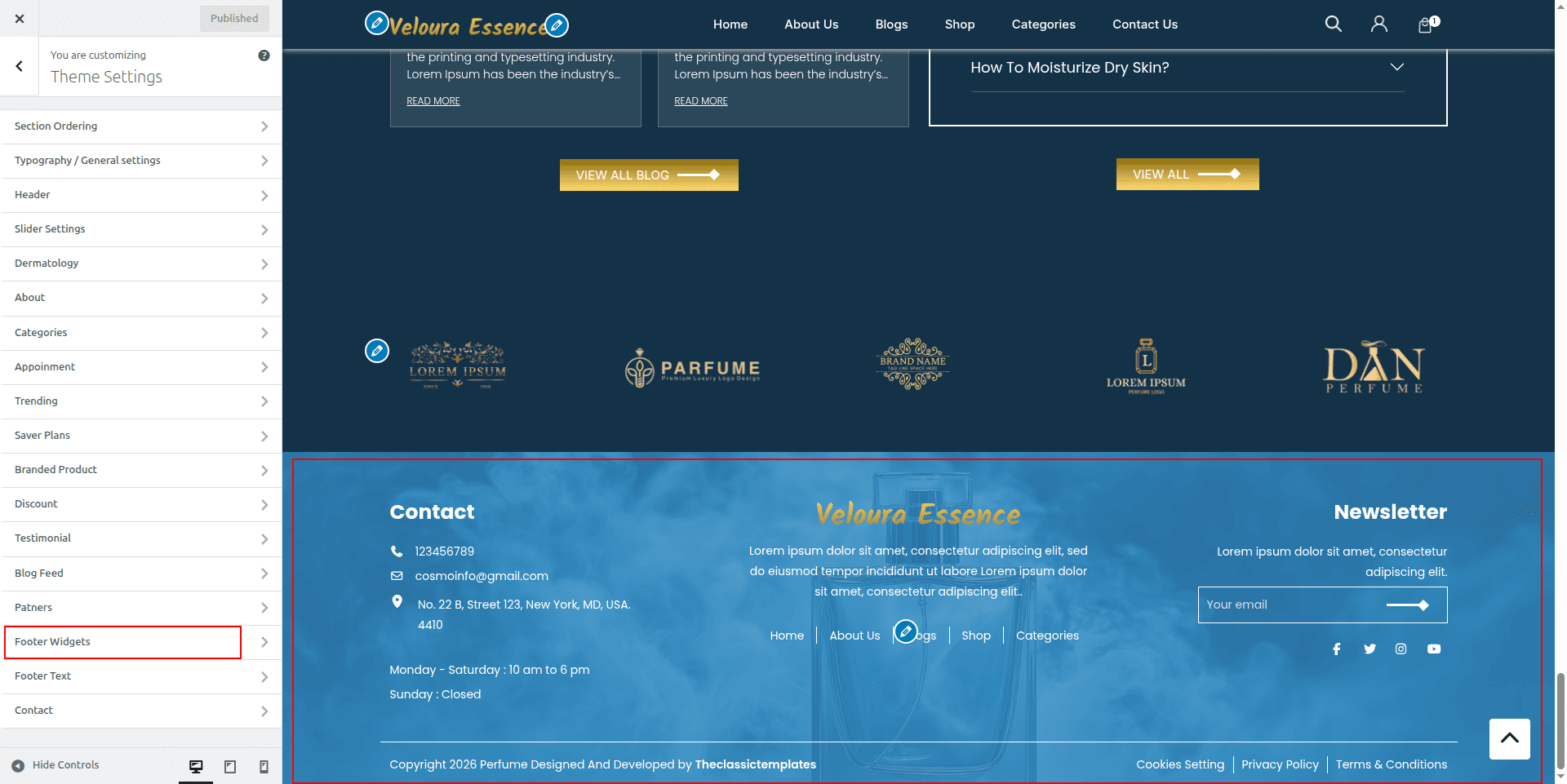 Footer Dashboard Setup