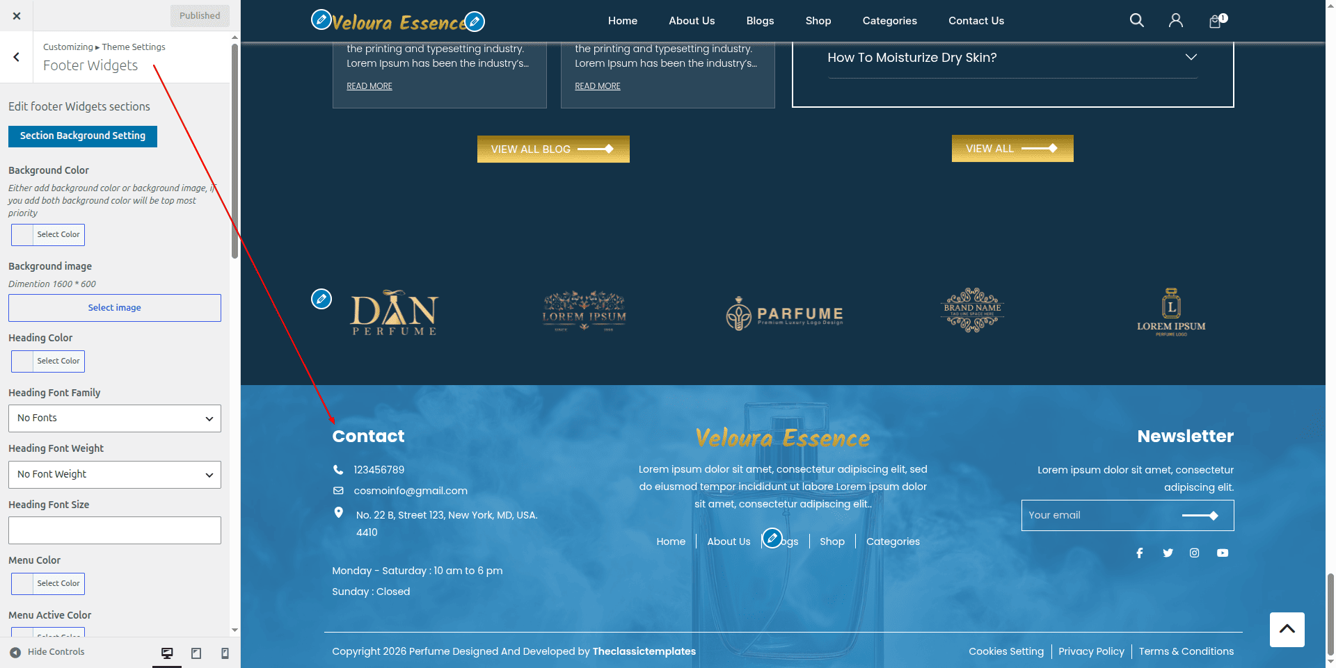 Footer Dashboard Setup