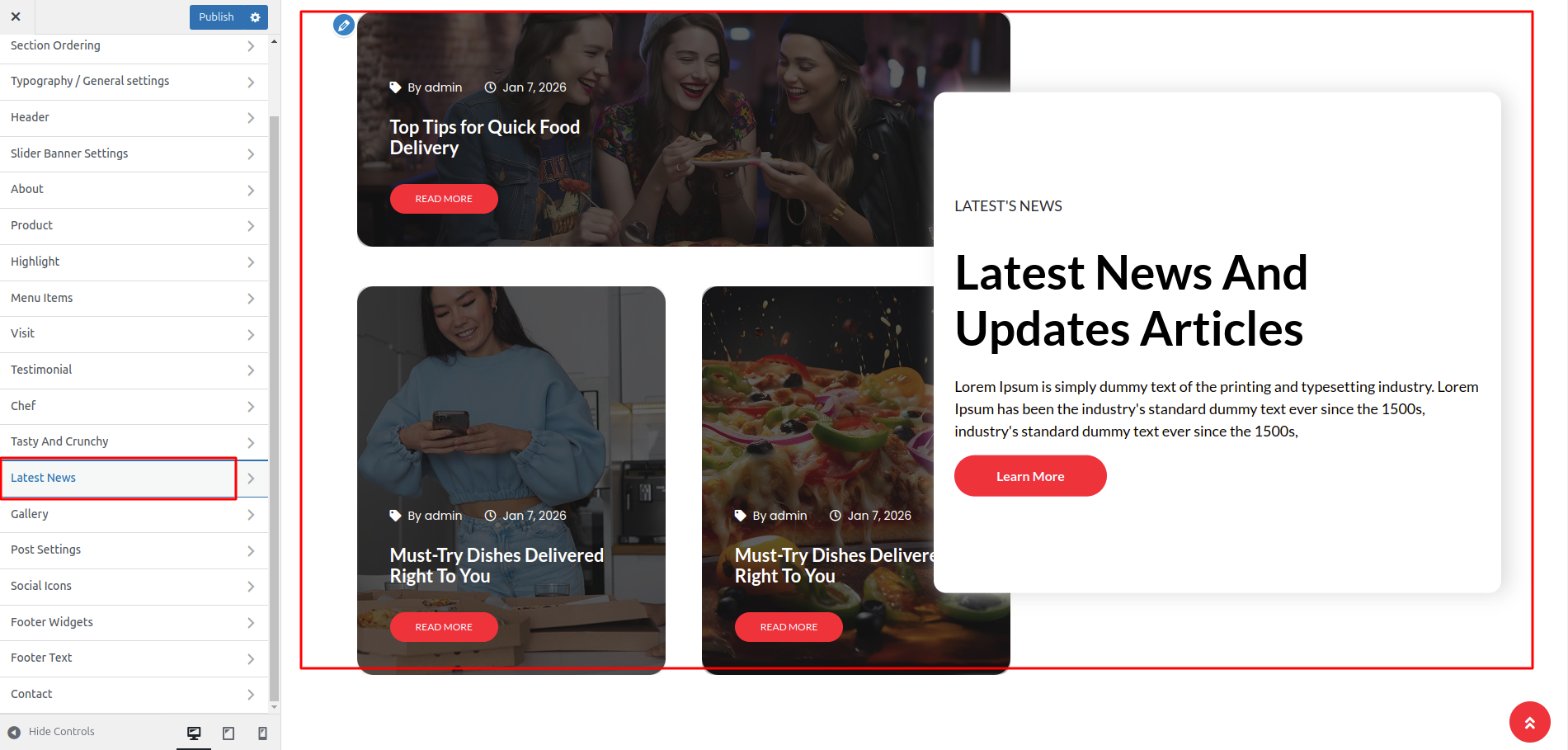 Blog Customizer Settings