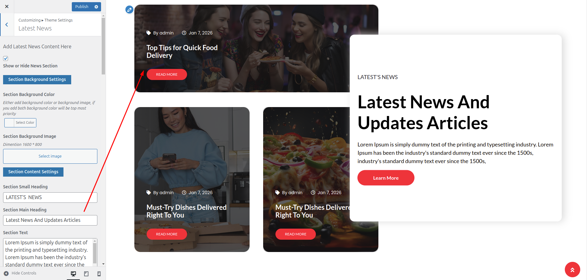 Blog Customizer Settings