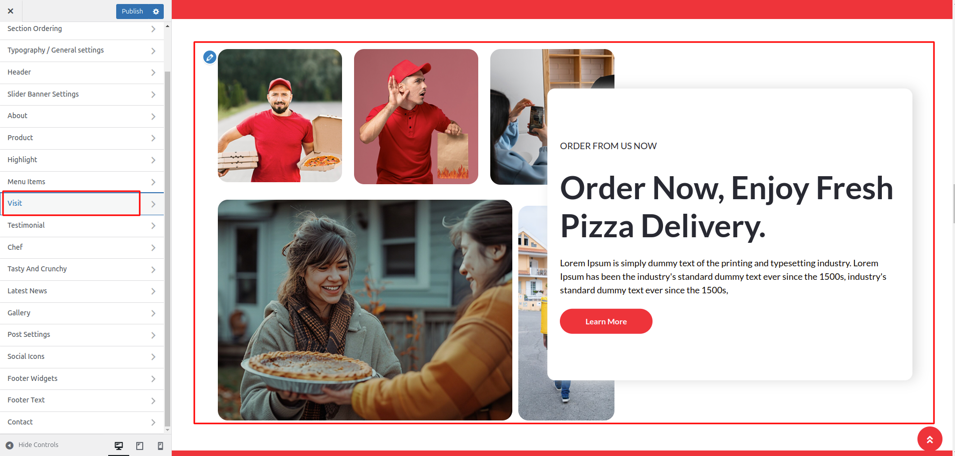 Visit Customizer Settings