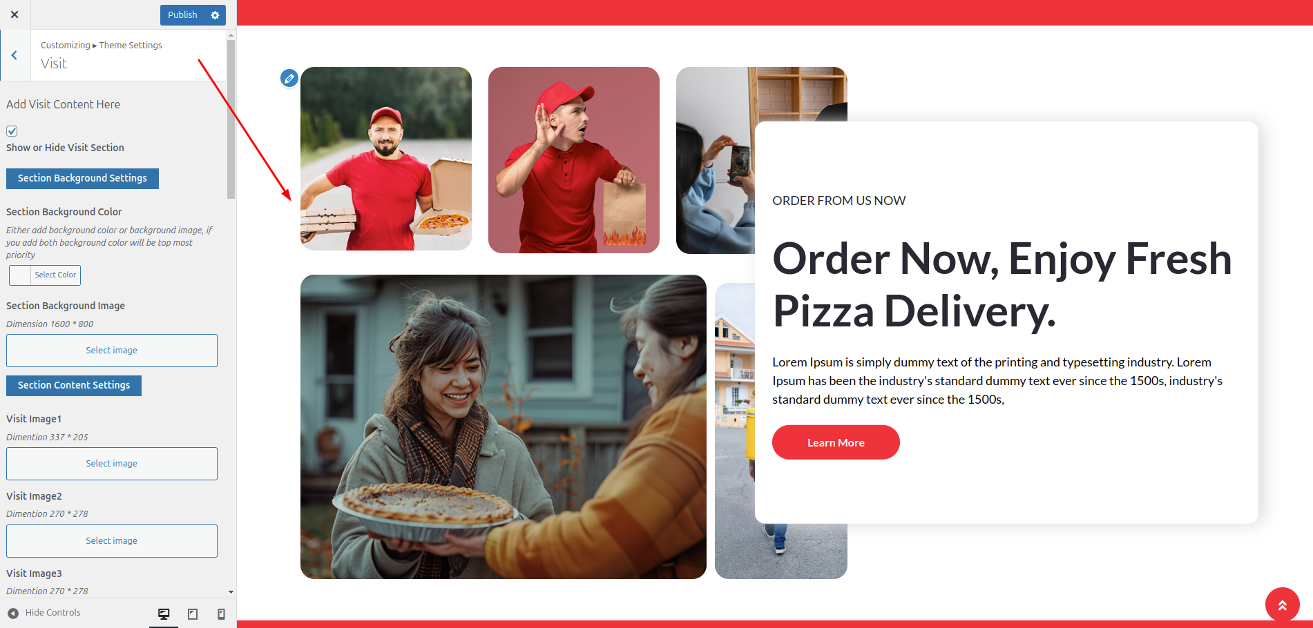 Visit Customizer Settings