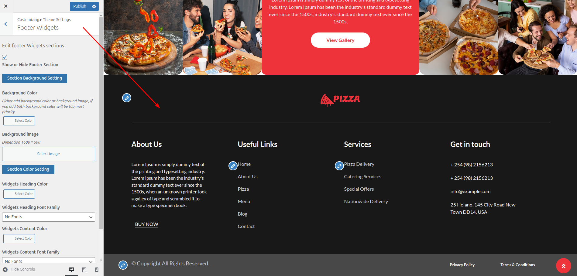 Footer Dashboard Setup