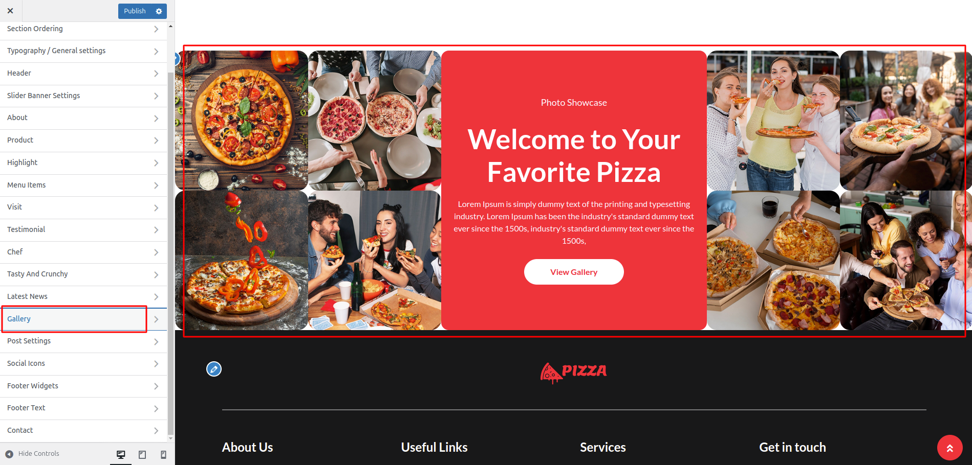 Gallery Customizer Settings